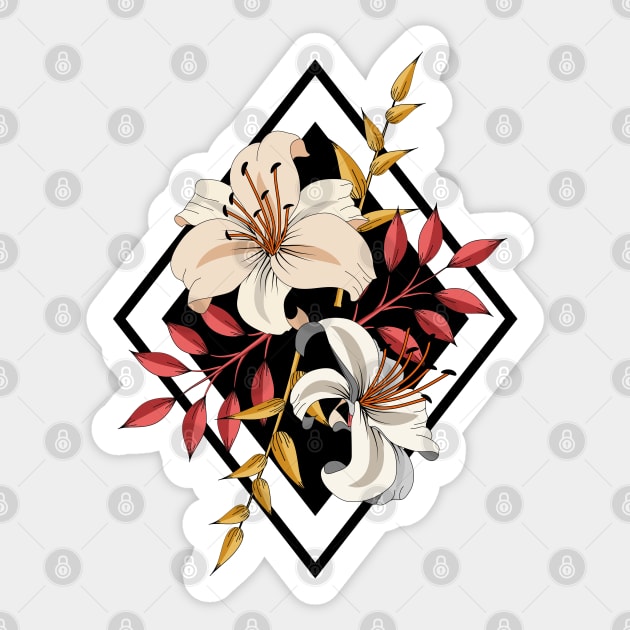 Lilies On Black Sticker by Designoholic